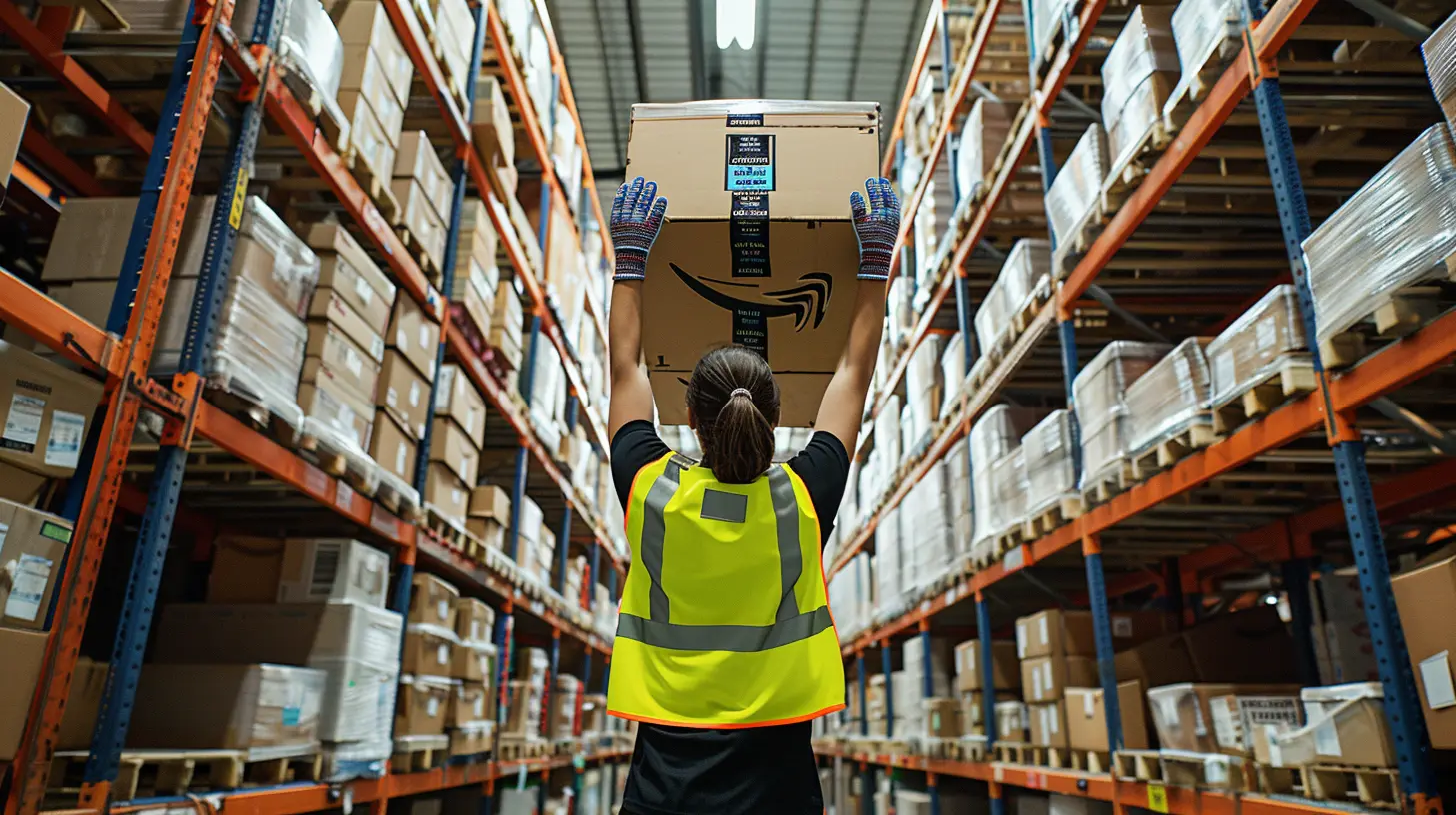 Female amazon worker in aisle